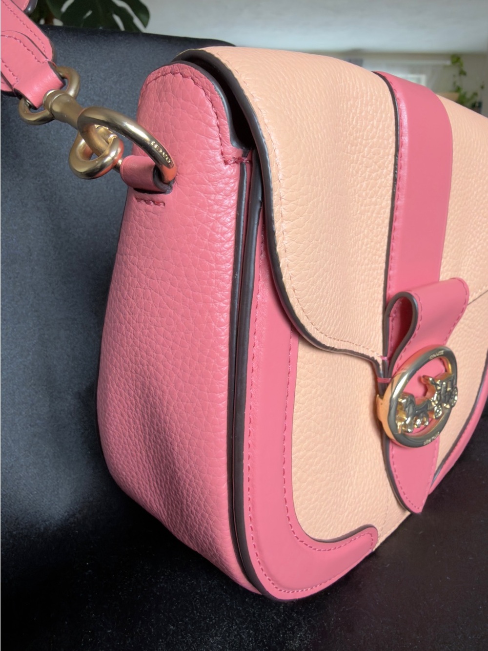 Authentic Coach Georgie Saddle Bag In Colorblock Faded Blush Taffy -model C8296 - Picture 5 of 16